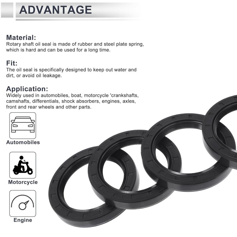 RATCHROLL Universal Oil Seal TC Double Lip W Steel Spring Seal Ring Rotary Shaft Seal 52x72x10mm High Pressure NBR Rubber Black 5 Pcs - Image 4